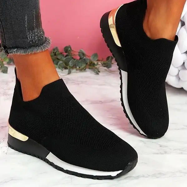 Slip-On Knit Solid Color Sneakers For Female Sport Mesh Casual Shoes