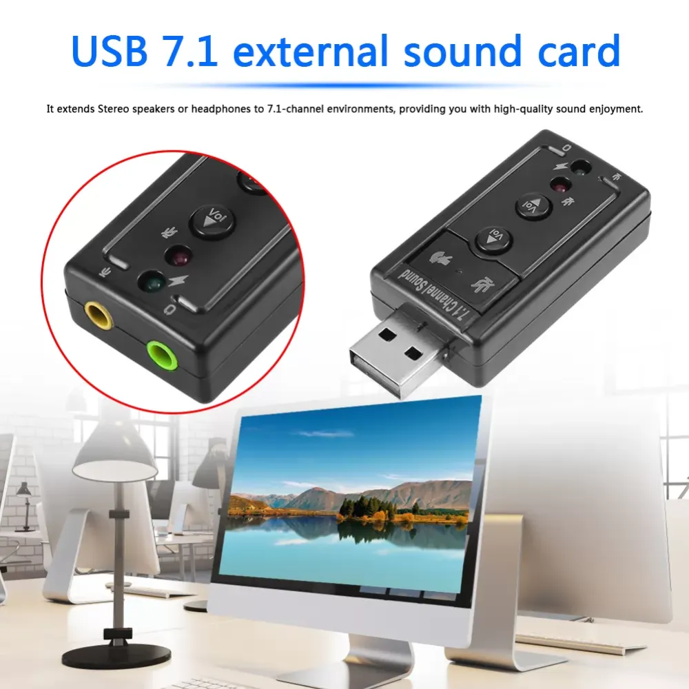 AUX Headphone Microphone Converter Stereo Headset Supports 3D Sound 7.1 External USB Sound Card Audio Adapter