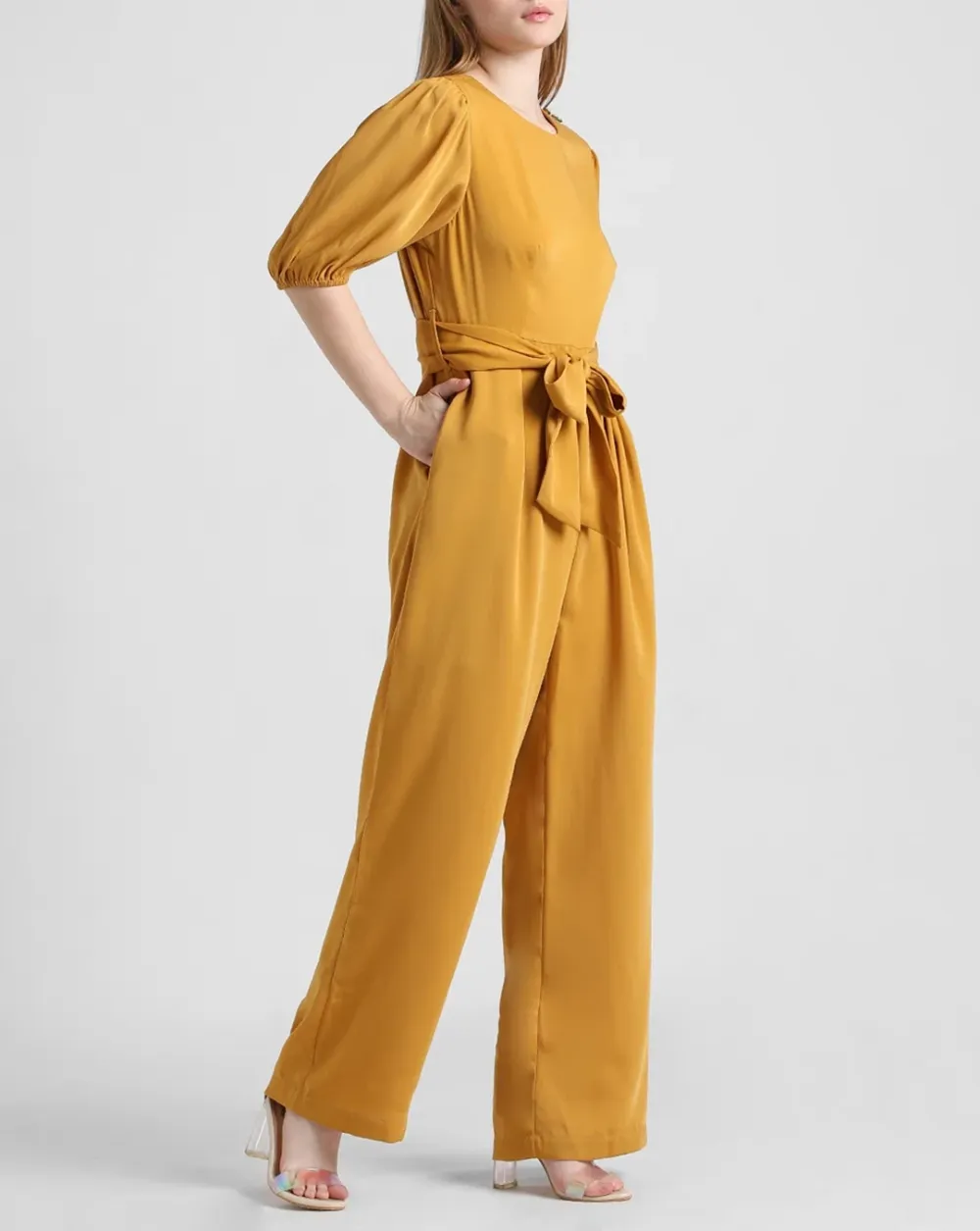 Yellow Tie-Up Belt Jumpsuit