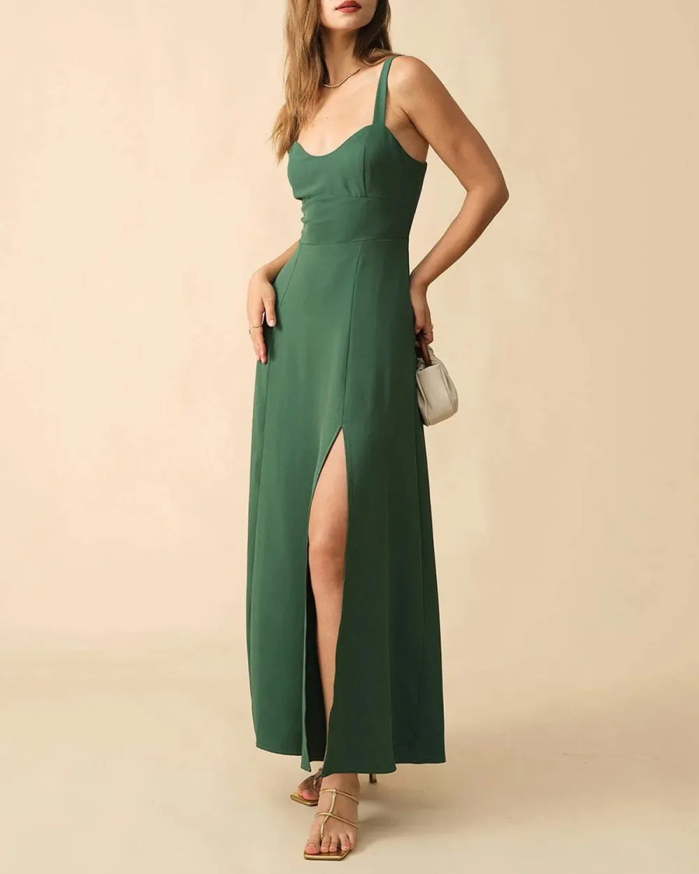 Army Green Sling Long Slit Dress