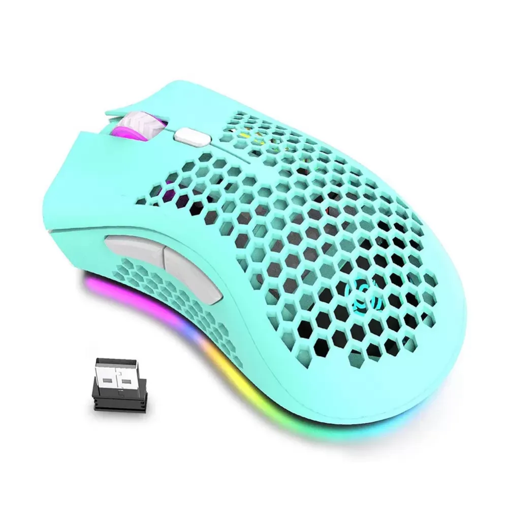 2.4G wireless 1600dpi hollow RGB luminous game photoelectric mouse, equipped with 4-color breathing lamp,suitable for laptop/pc