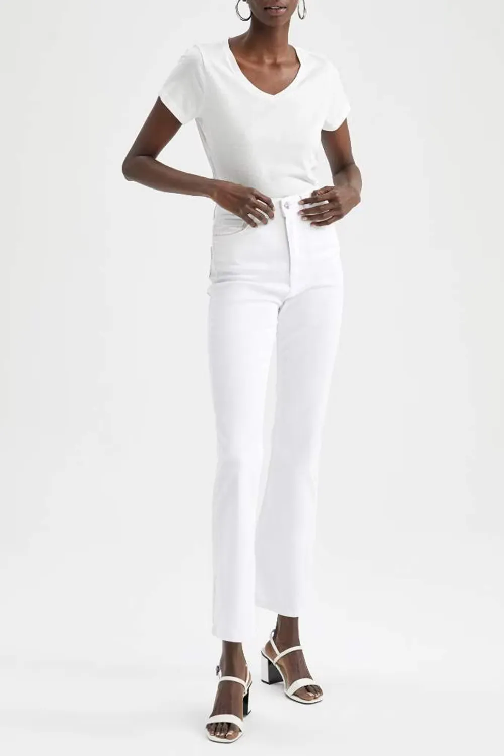 High Waist Flared Gabardine Trousers