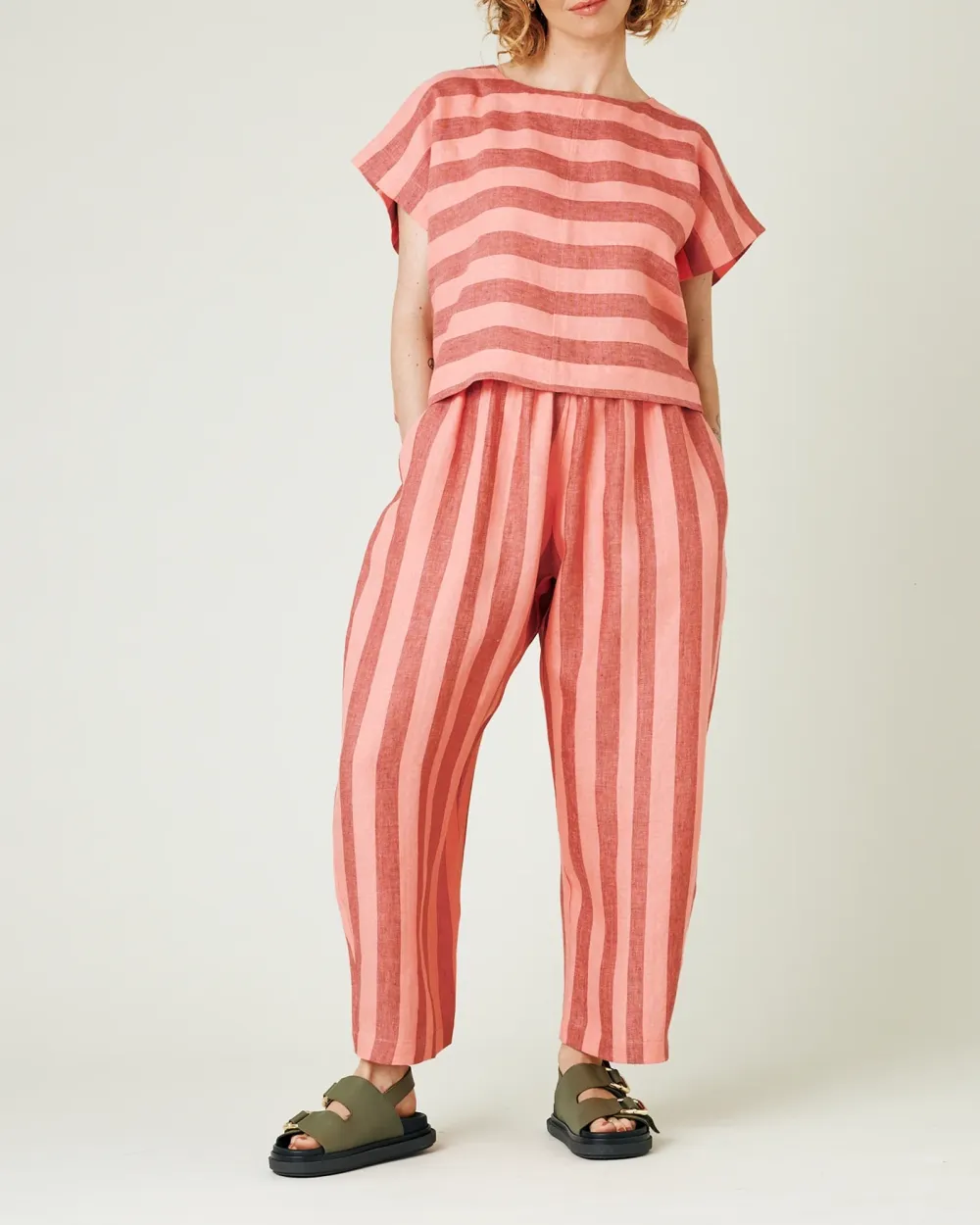 POLLY BLUSH STRIPE LINEN TOP