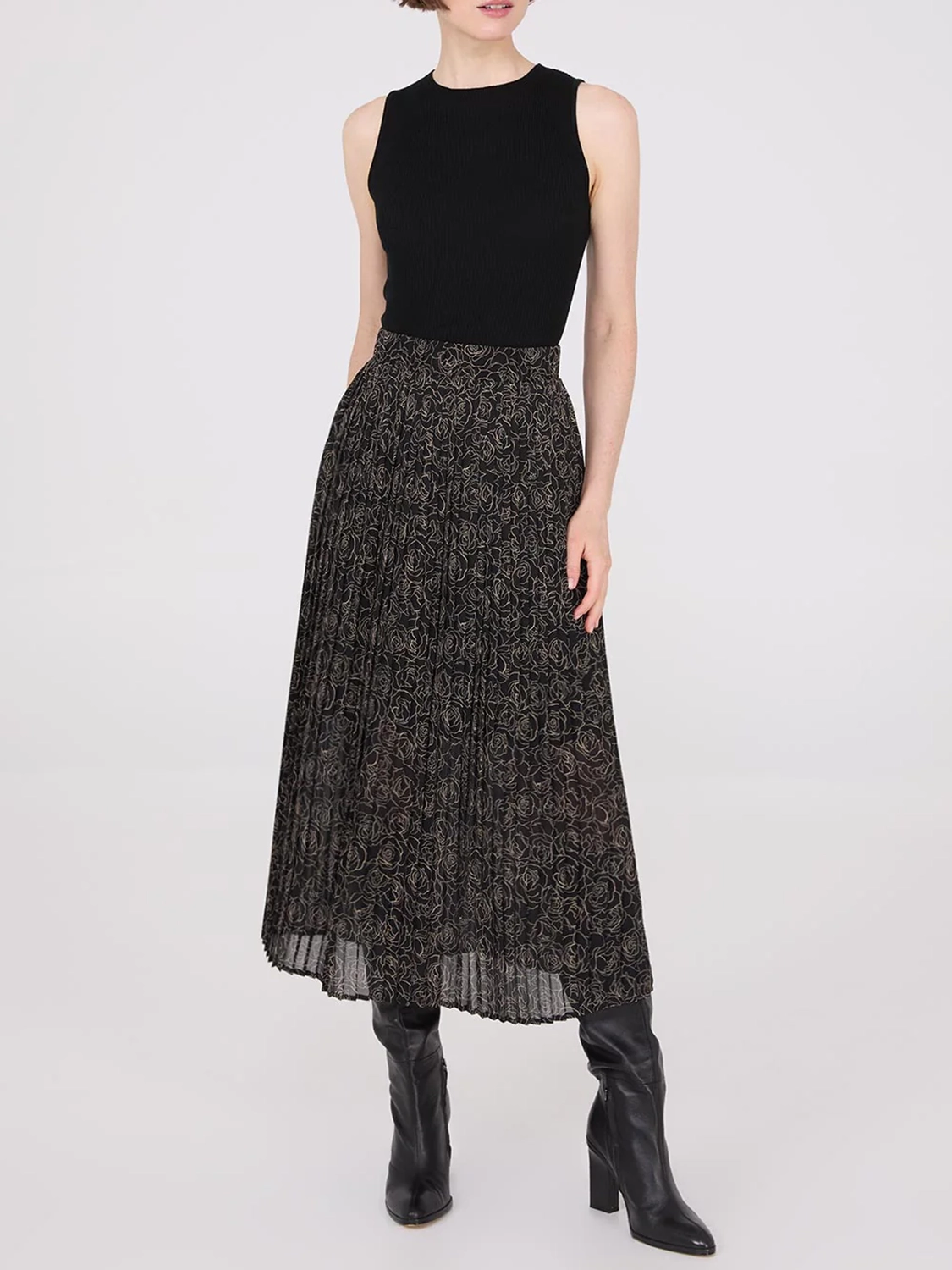 Printed Chiffon Pleated Midi Skirt