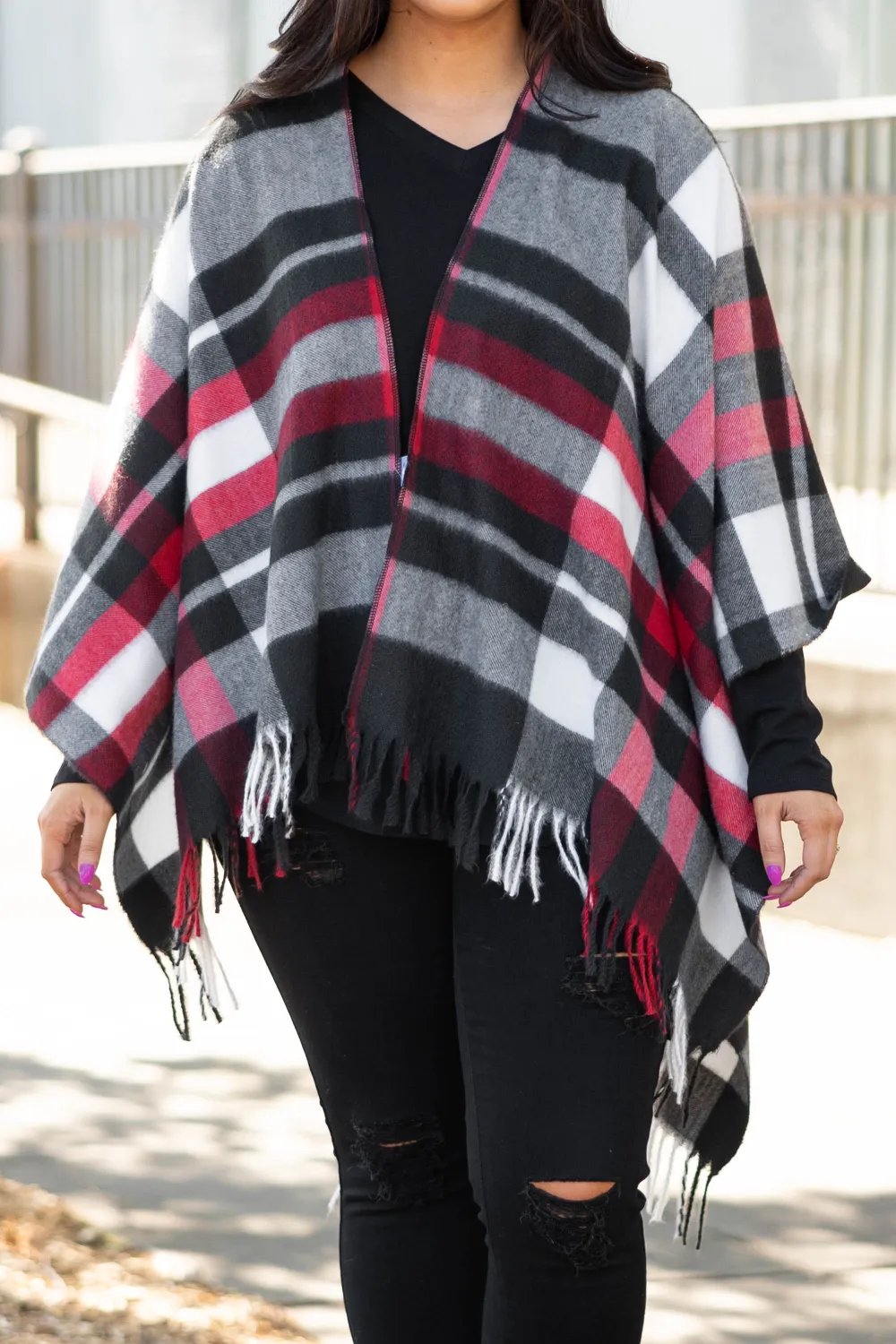 Dawson’s Creek Poncho, Red-Black