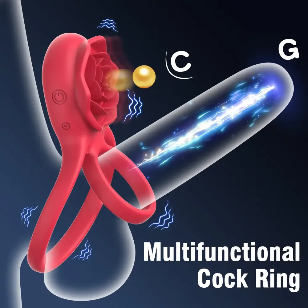 Cock Ring Cock Ring Cock Ring Rose Clitoral Stimulator Cock Ring with 9 Vibrations, Couples Sex Toys Red