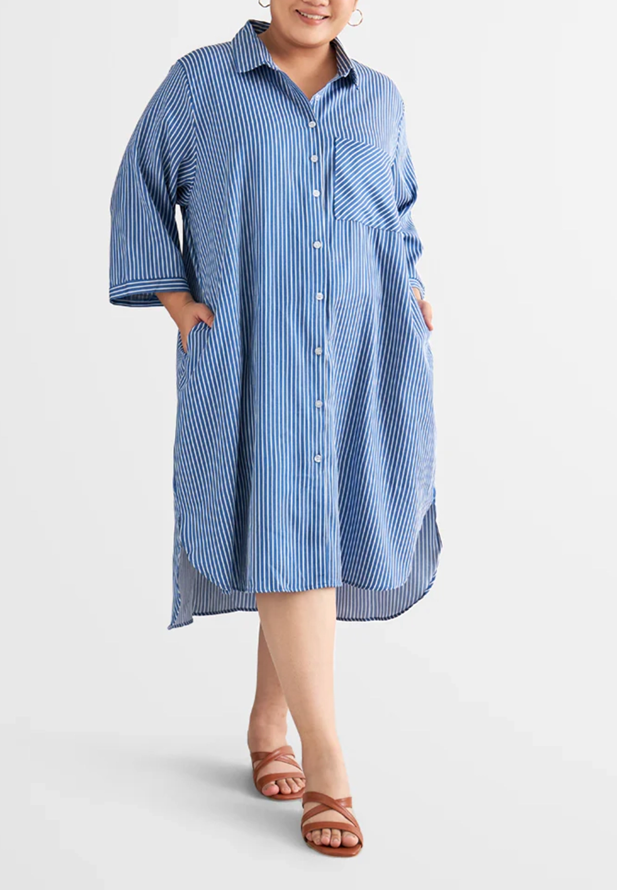 Lapel Button Shirt Dress