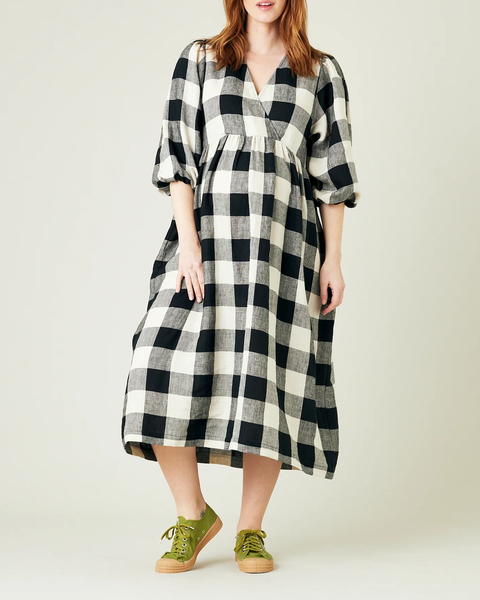 ABBIE STONE & BLACK MEGA CHECK LINEN DRESS