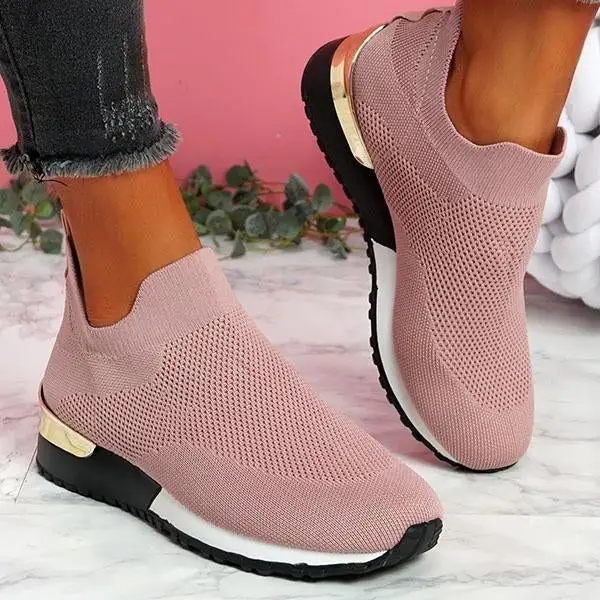 Slip-On Knit Solid Color Sneakers For Female Sport Mesh Casual Shoes