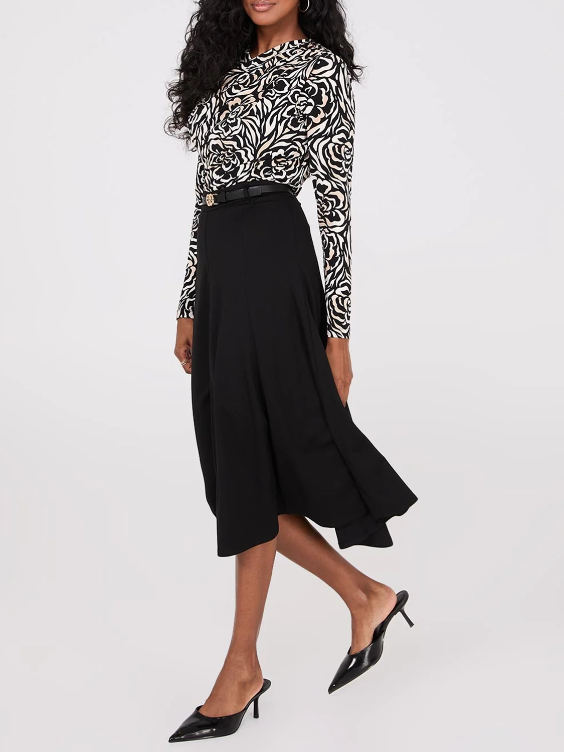 Belted Panel Midi Skirt