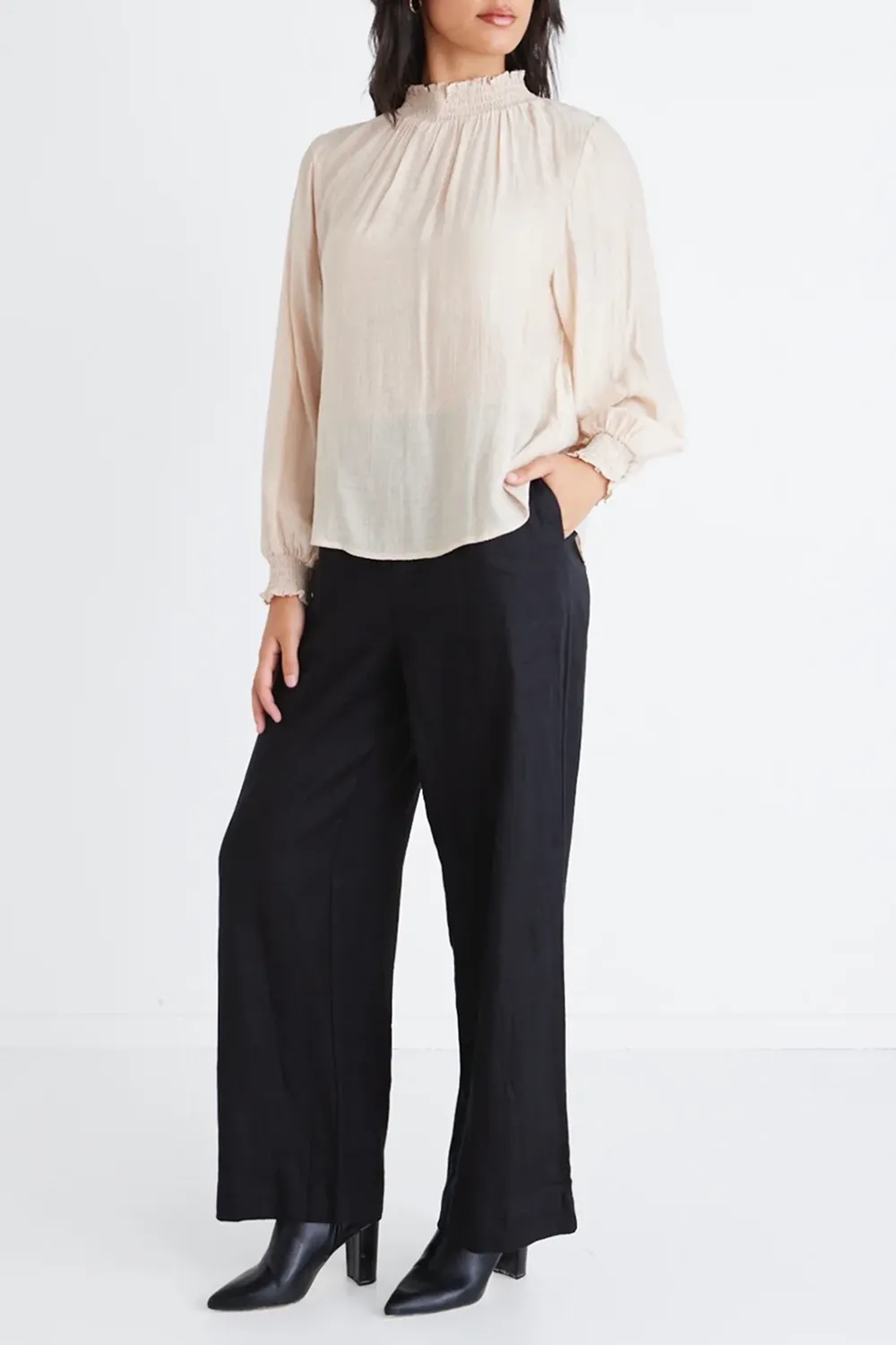 Embrace Champagne Textured High Neck Shirred Top