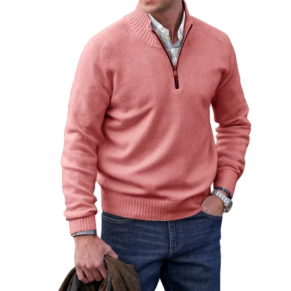 Men's Winter Casual Cashmere Zipper Basic Sweater