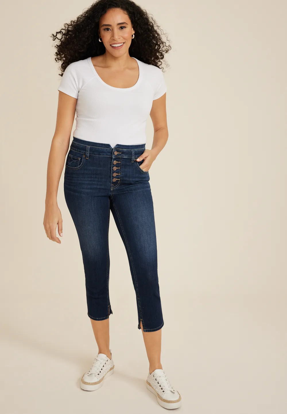 m jeans by maurices™ Cool Comfort Mid Rise Mid Fit Stacked Waist Cropped Jean