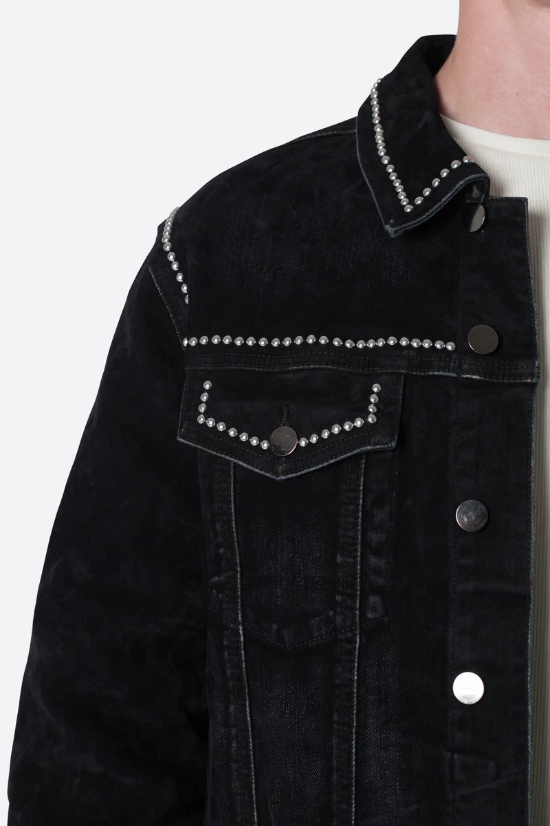 STUDDED SUEDE DENIM BLACK JACKET