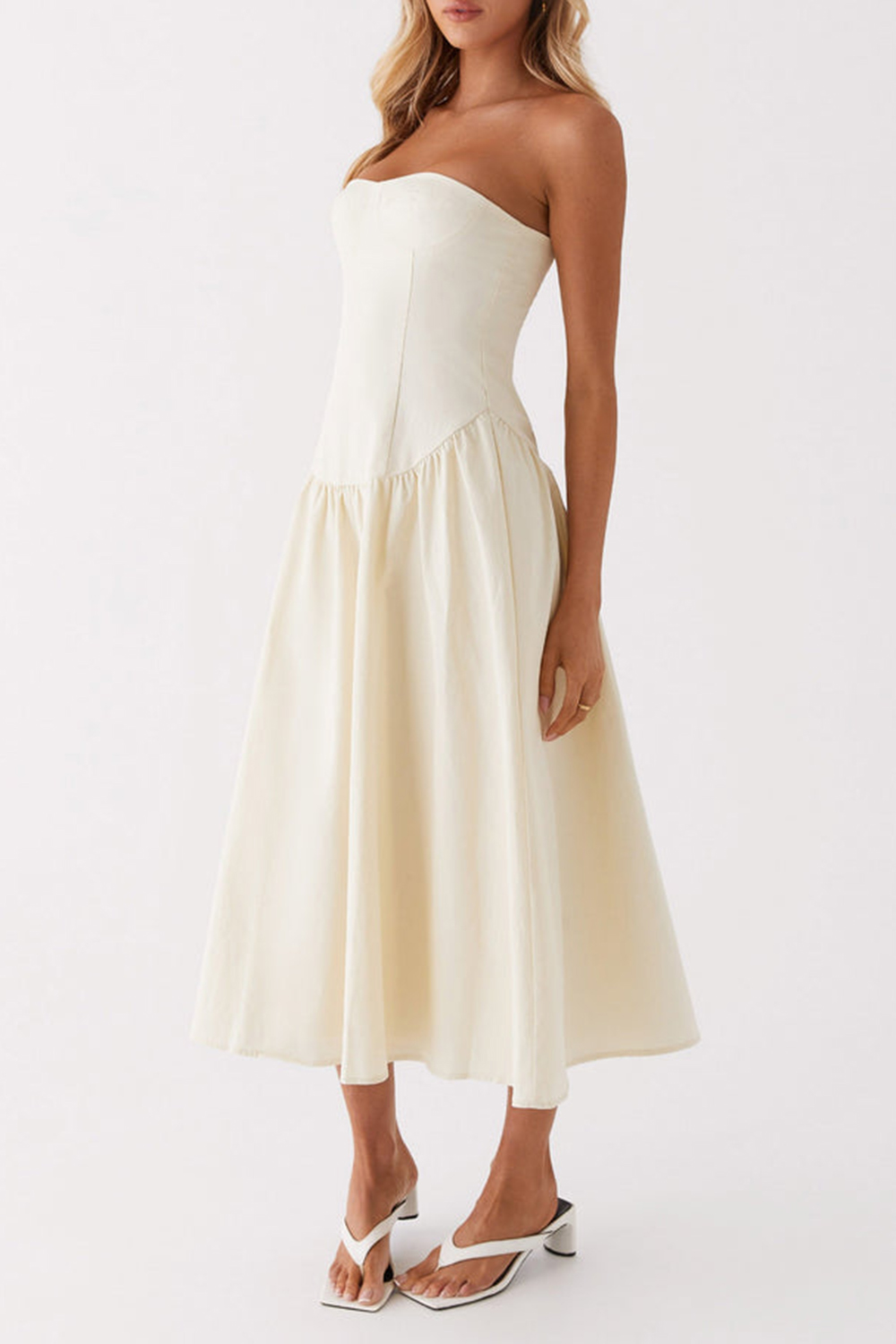 Rosebud Bustier Midi Dress - Ivory