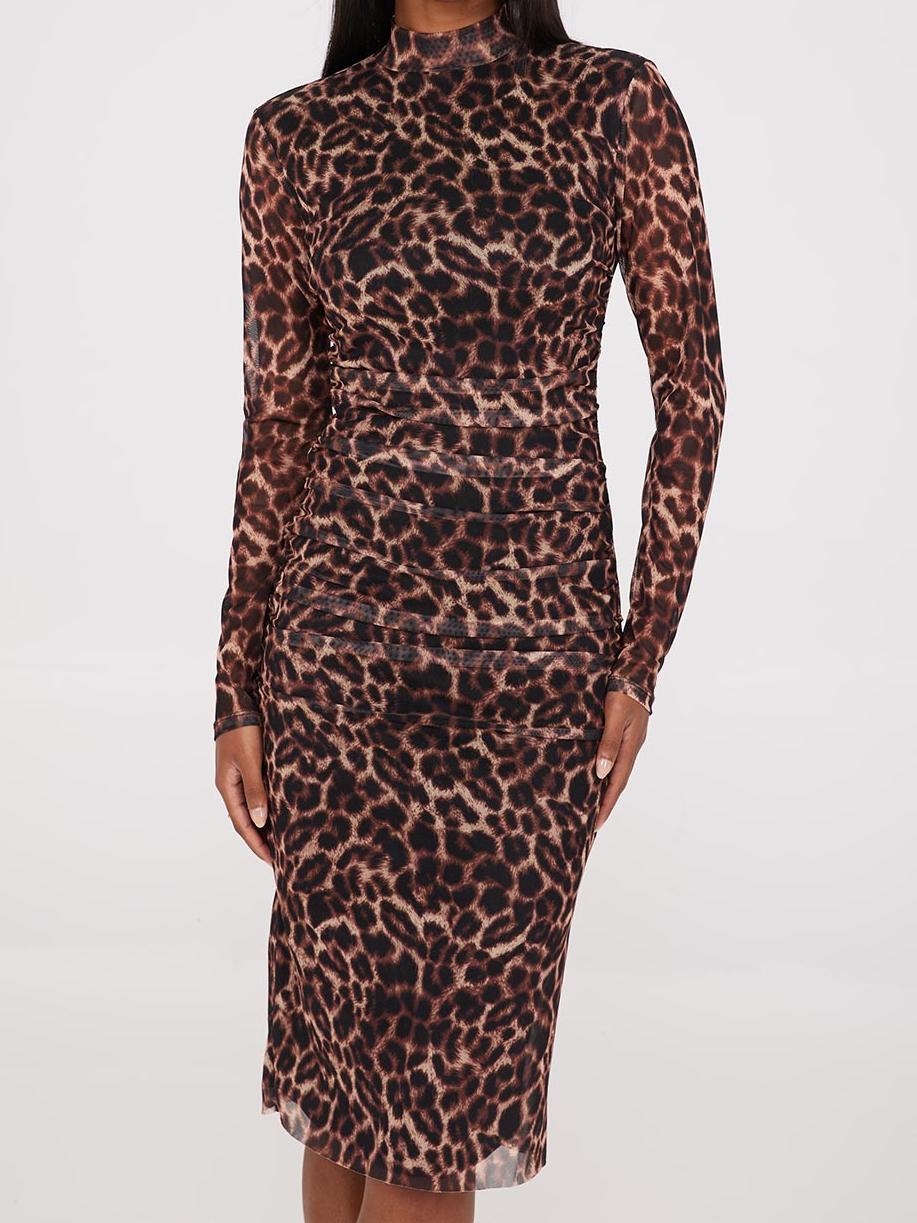 Animal Print Mock Neck Mesh Dress