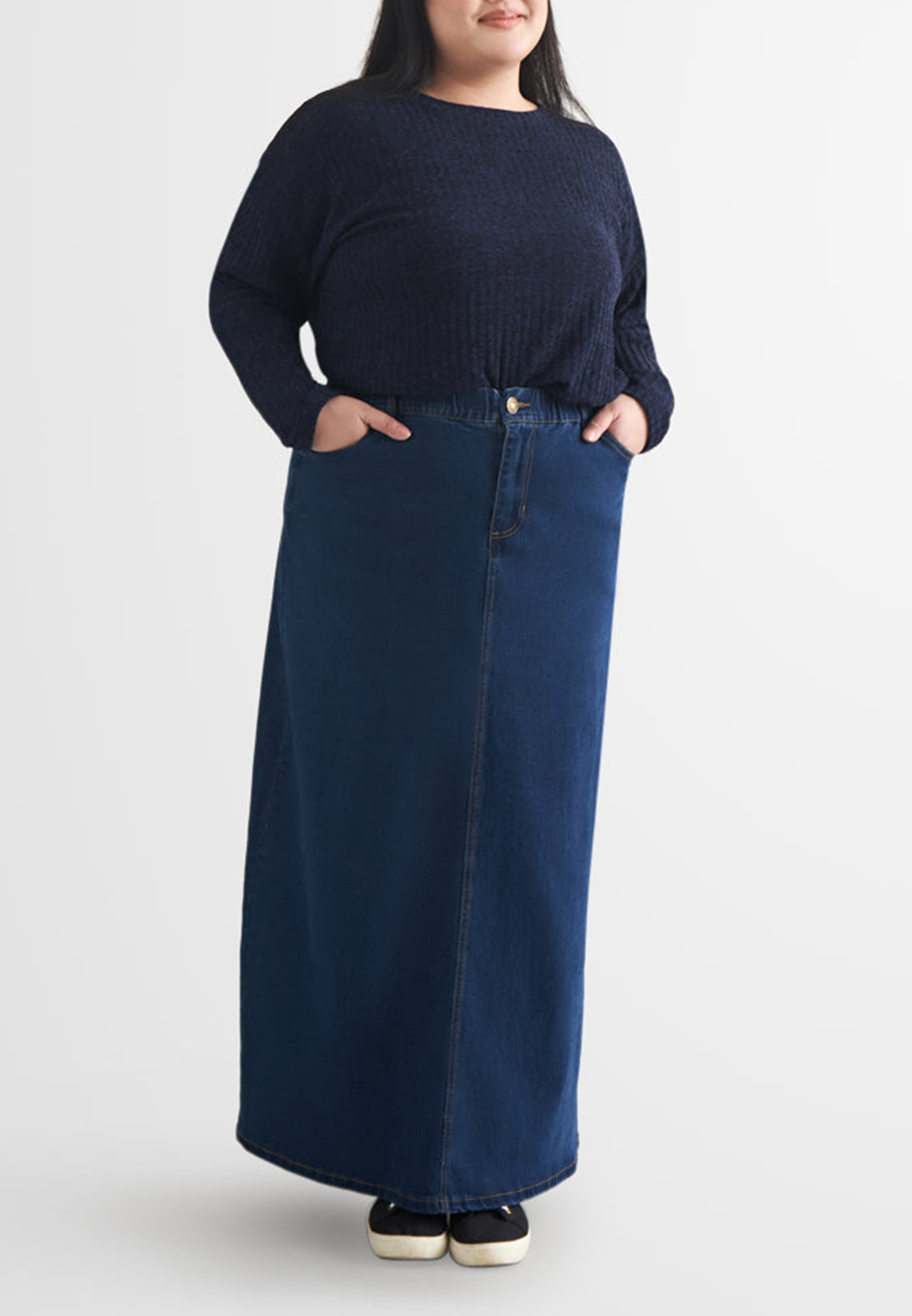 Denim Long A-Line Skirt