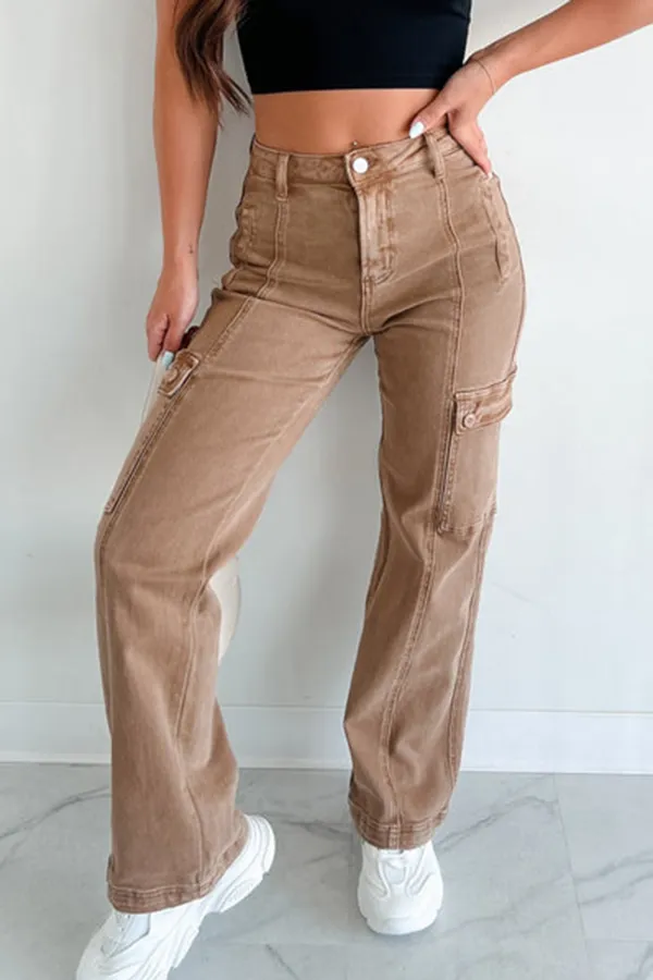 Laith High Rise Wide Leg Risen Cargo Jeans