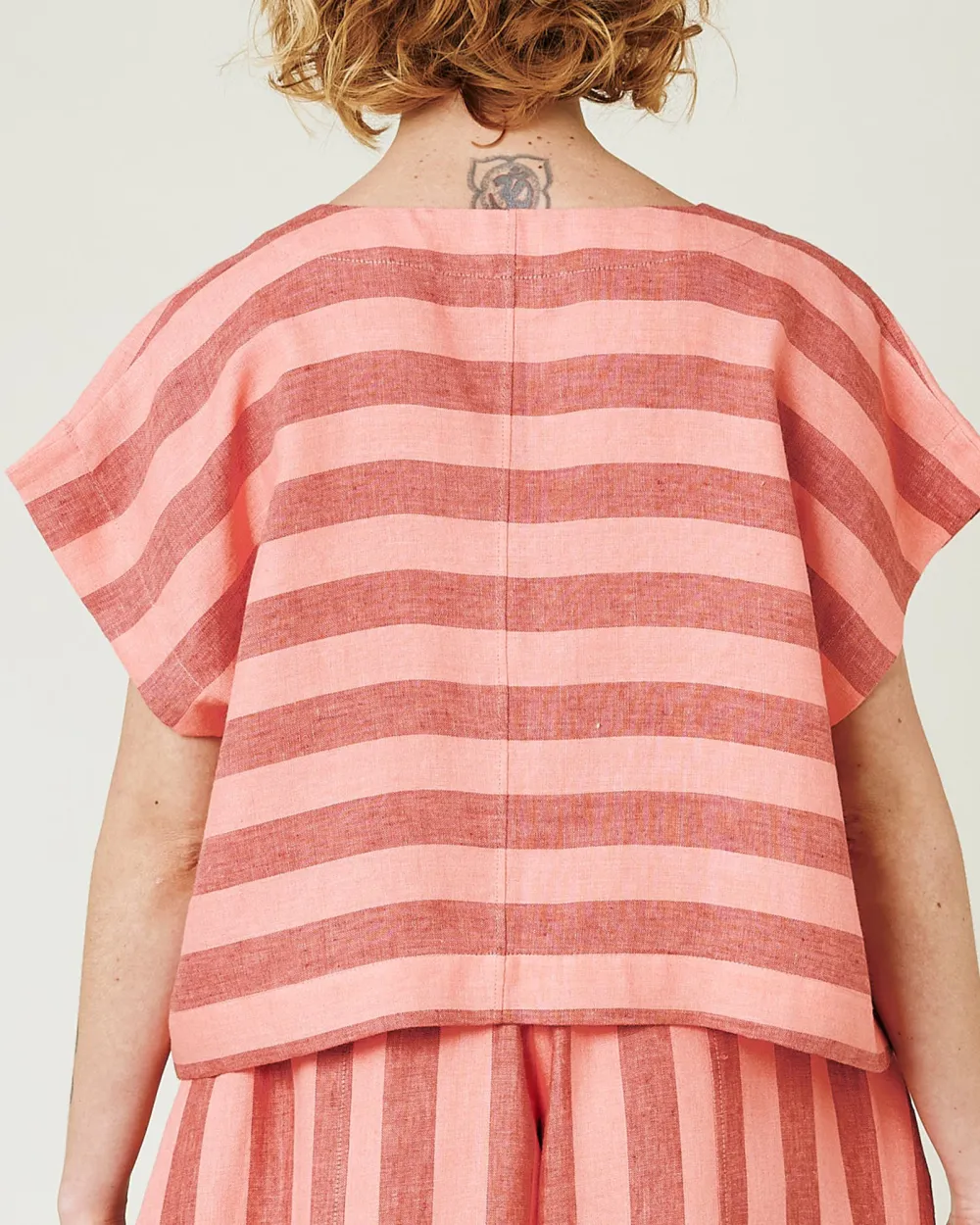 POLLY BLUSH STRIPE LINEN TOP