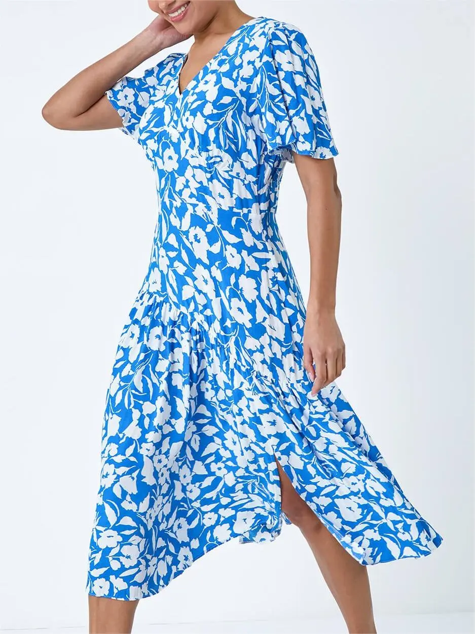 Blue Floral Midi Dress