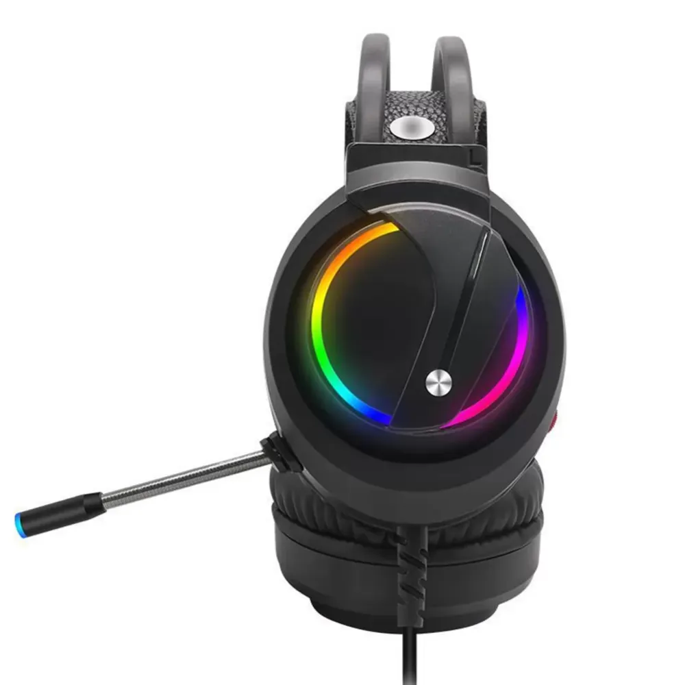 Ergonomic design wired USB headset with RGB colorful game headset, built-in microphone, suitable for laptop and desktop