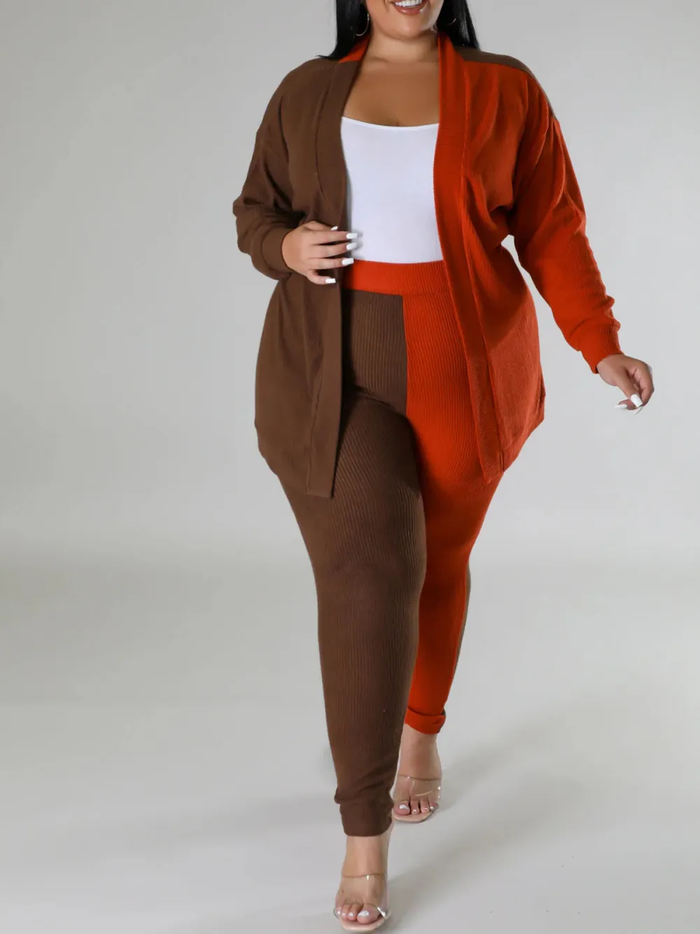 Women'S Casual Color Contrast Long Sleeve Pants Suit