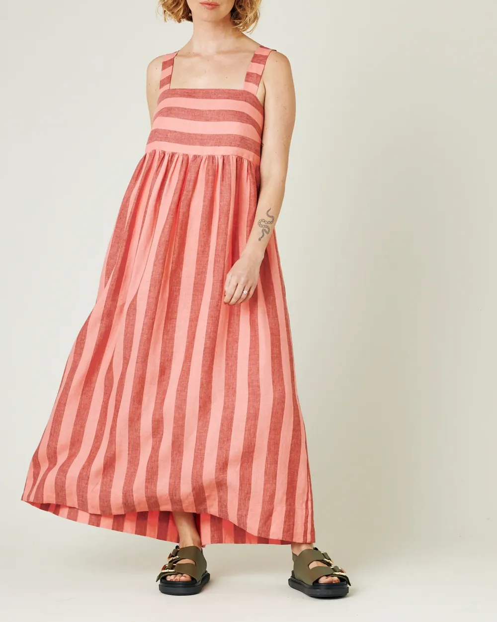 BLUSH STRIPE LINEN DRESS