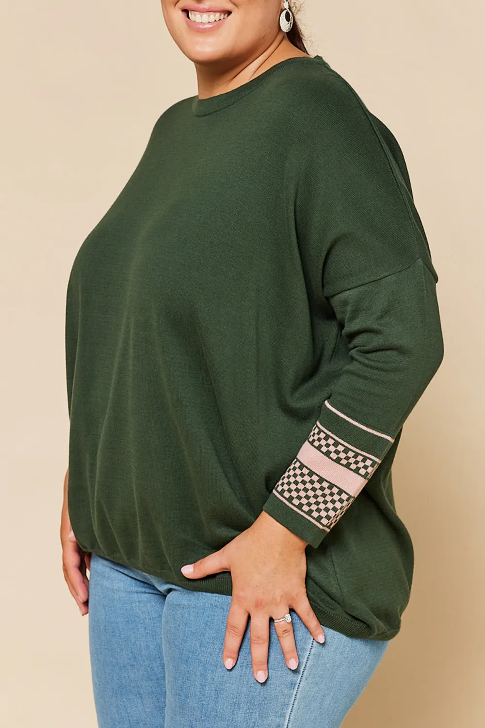 Binky Checkered Jumper In Olive