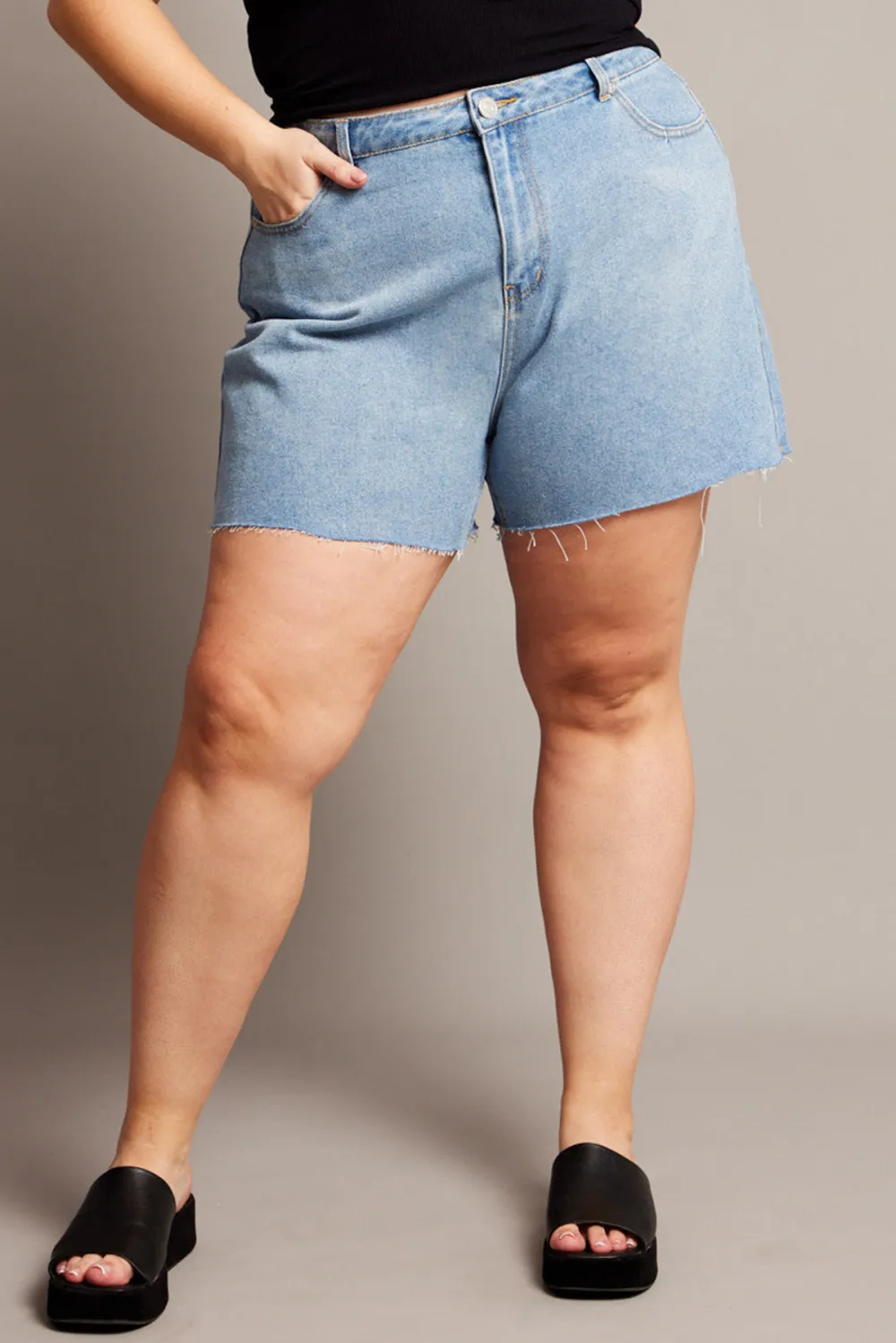 Denim Cargo Shorts High Rise