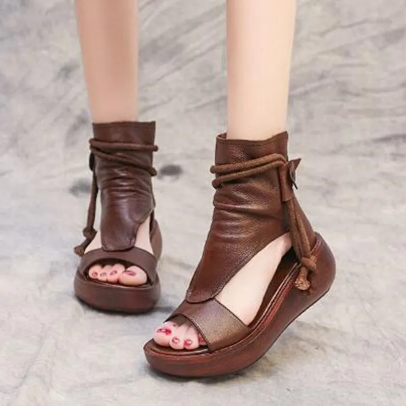 Cilool New Summer Black Women Leather Sandals