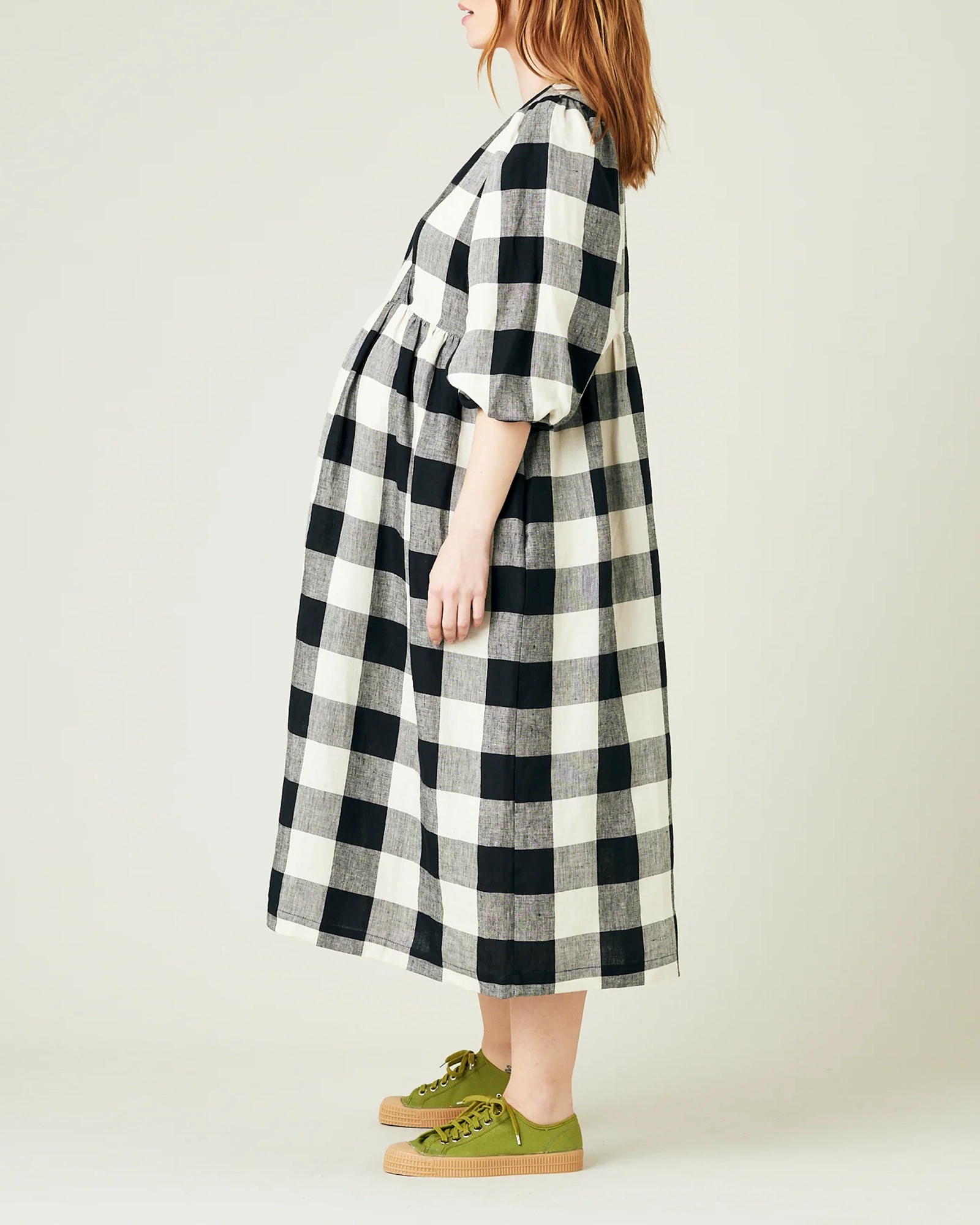 ABBIE STONE & BLACK MEGA CHECK LINEN DRESS