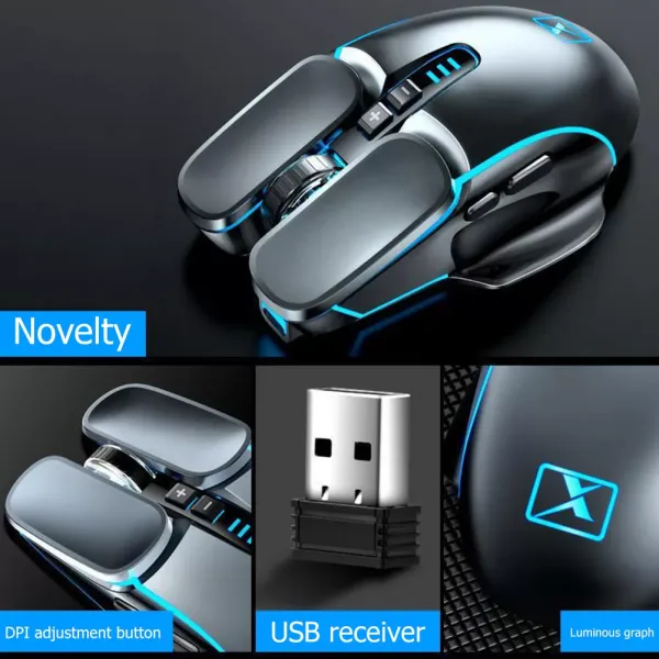 M215 2.4GHz 6 keys Wireless Gaming Mouse Rechargeable 2400 DPI 4-color breathing lamp Optical Mice,suitable for Laptops and pc