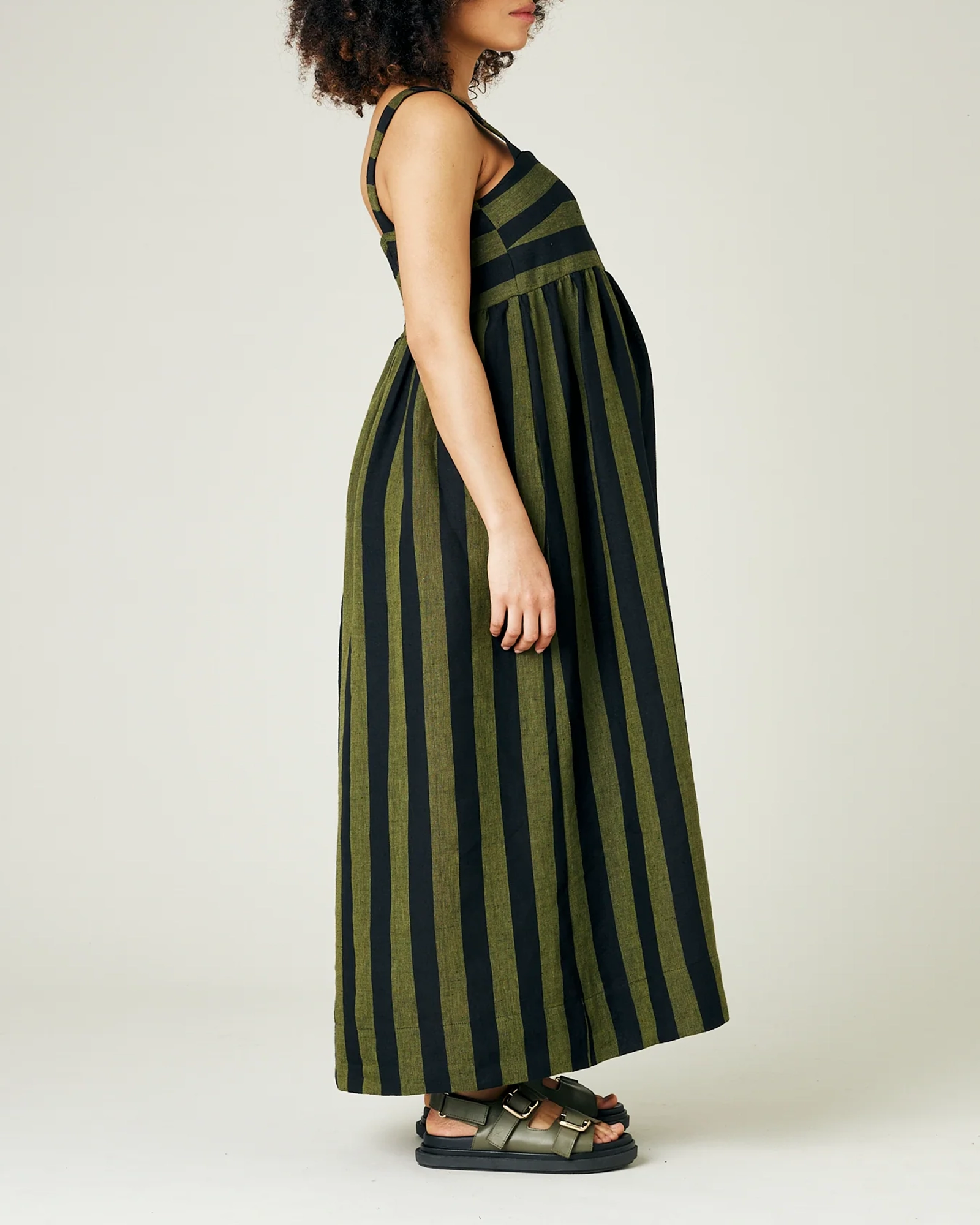 OLIVE & BLACK STRIPE LINEN DRESS