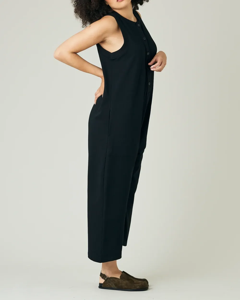 BLACK COTTON JERSEY JUMPSUIT