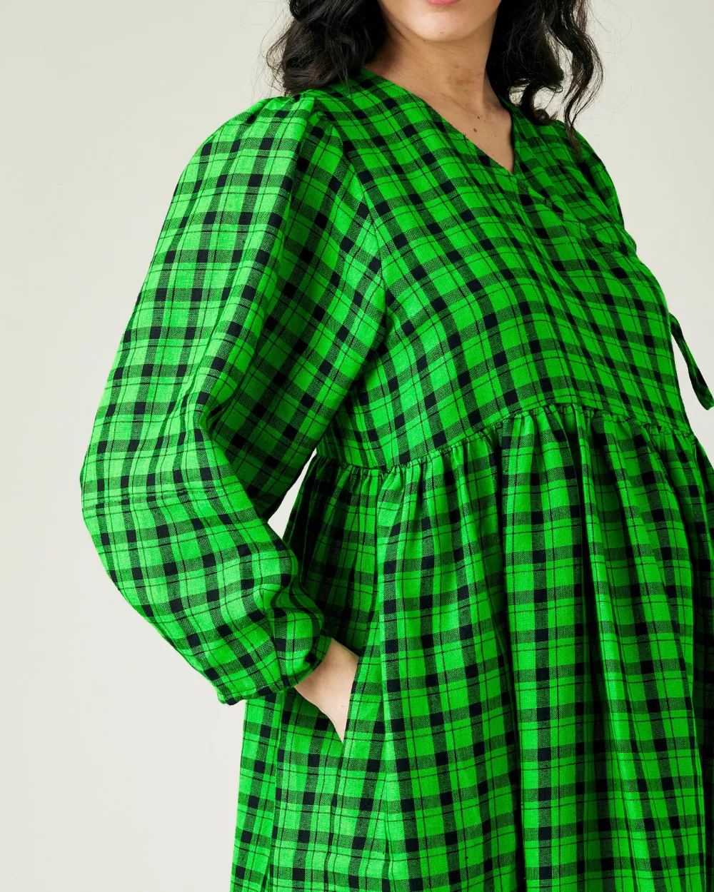 BLACK & GREEN CHECK LINEN DRESS