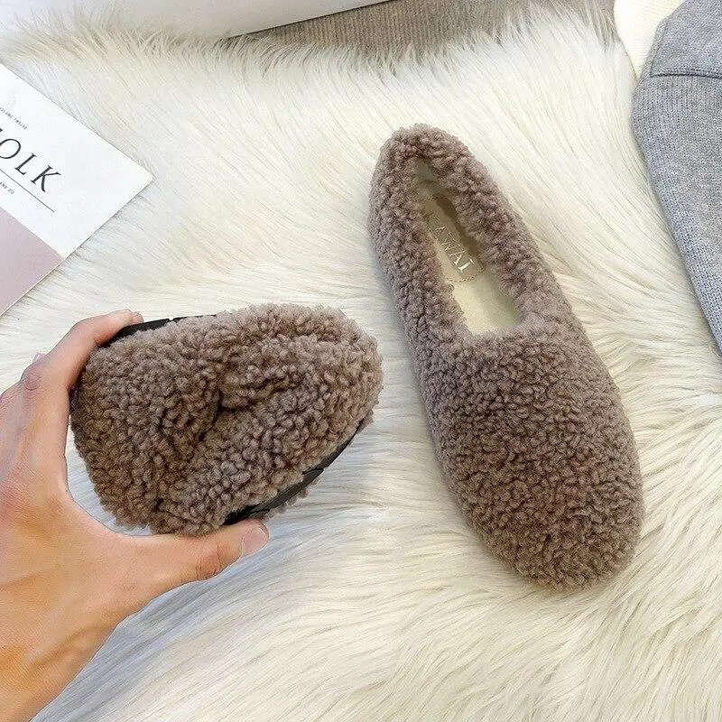 Furry Outer Wearing Flats Loafers Belt Buckle Decor Backless  Wild Fluffy Flat Mules Warm