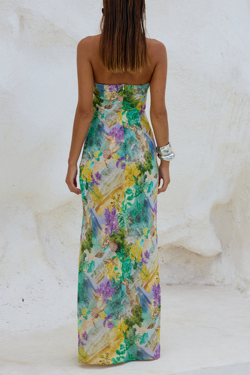 Multicolor Tie-Dye Sexy Strapless Maxi Dress