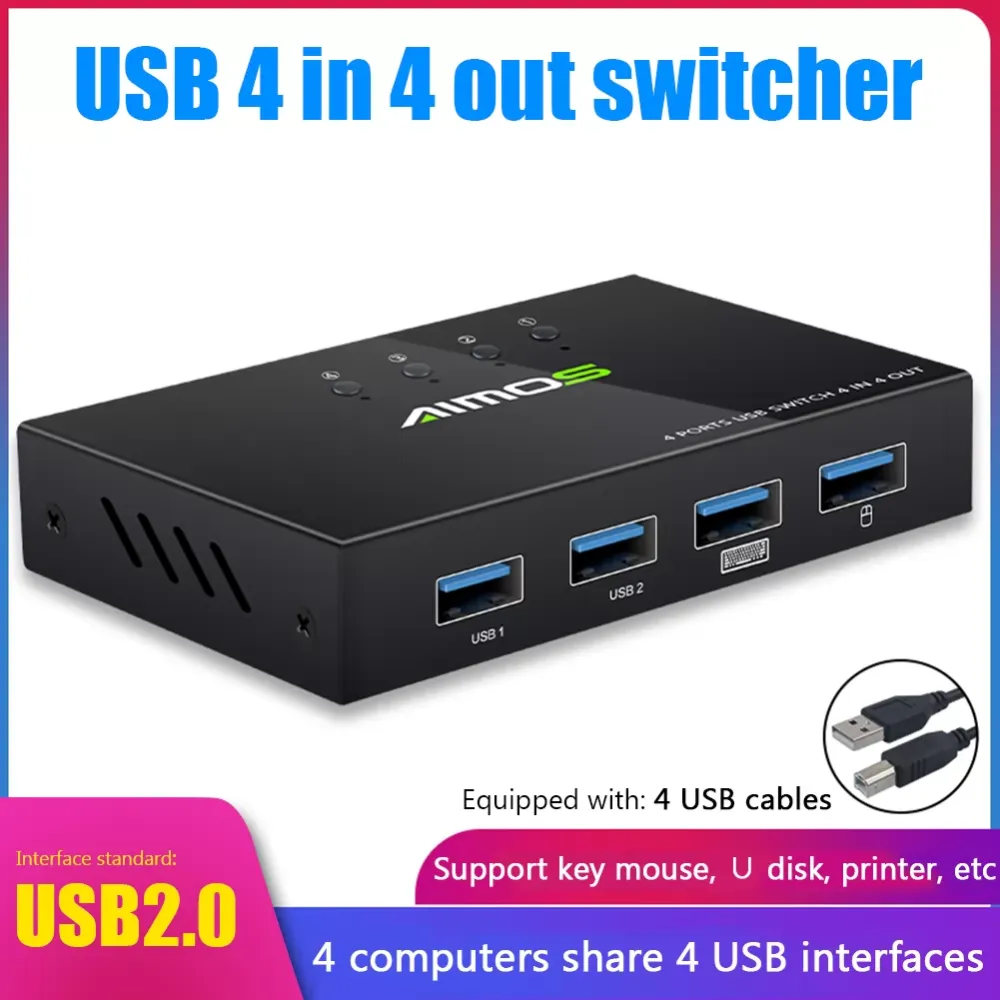 B 2.0 KVM Switch Switcher 4 In 4 Out Shared Printer Suitable For Windows XP / 7 / 8 / 10 / Vista, Android And Mac8.6 Or Above