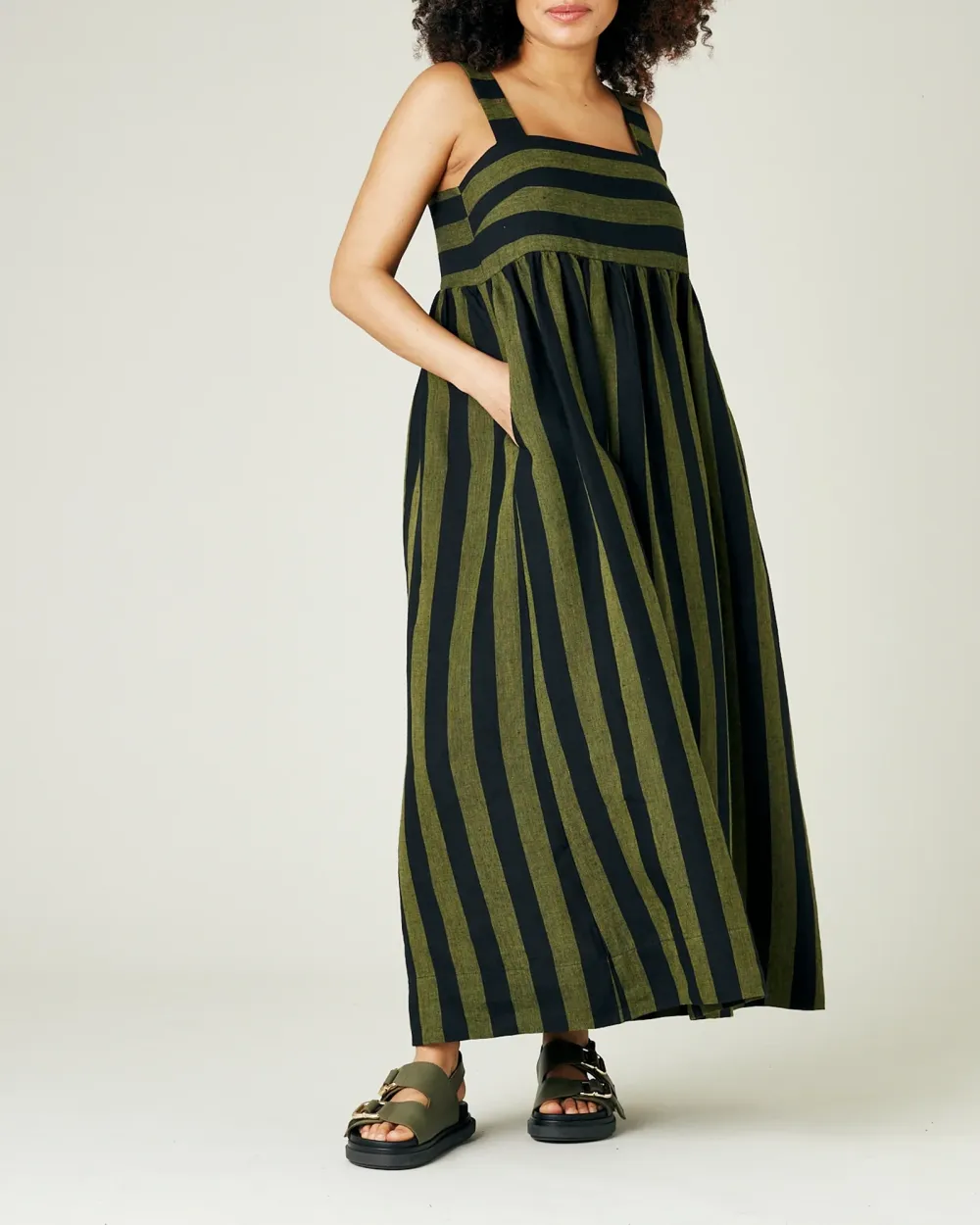 OLIVE & BLACK STRIPE LINEN DRESS