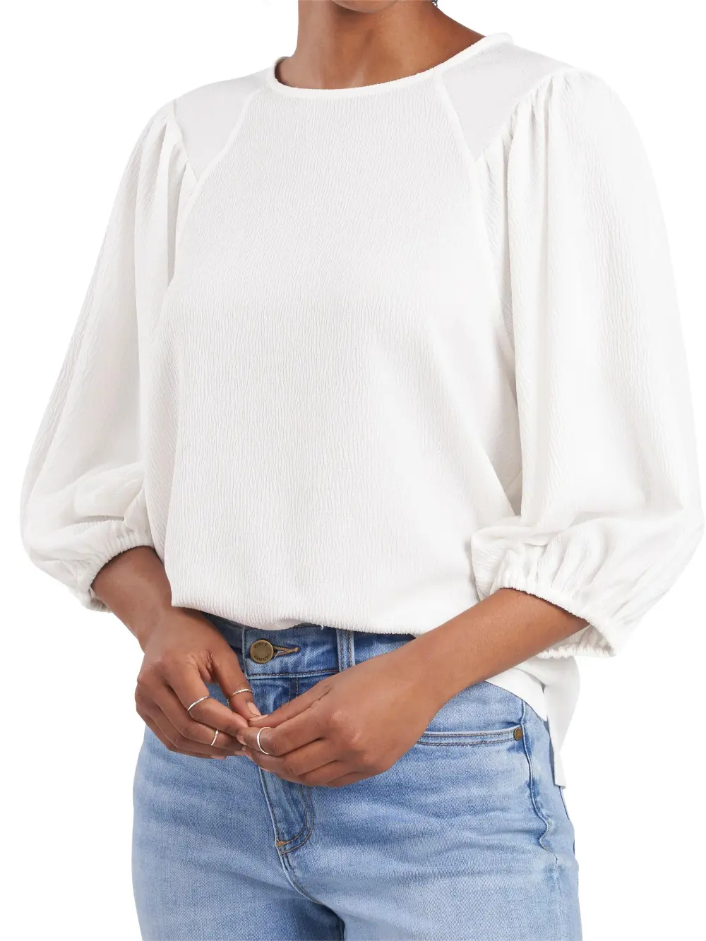 Crinkled Puff Three-Quarter Sleeve Top