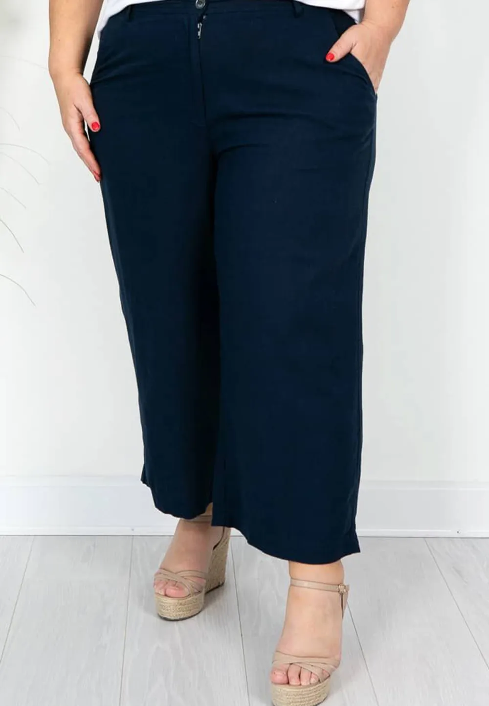 Navy Linen Mix Culotte