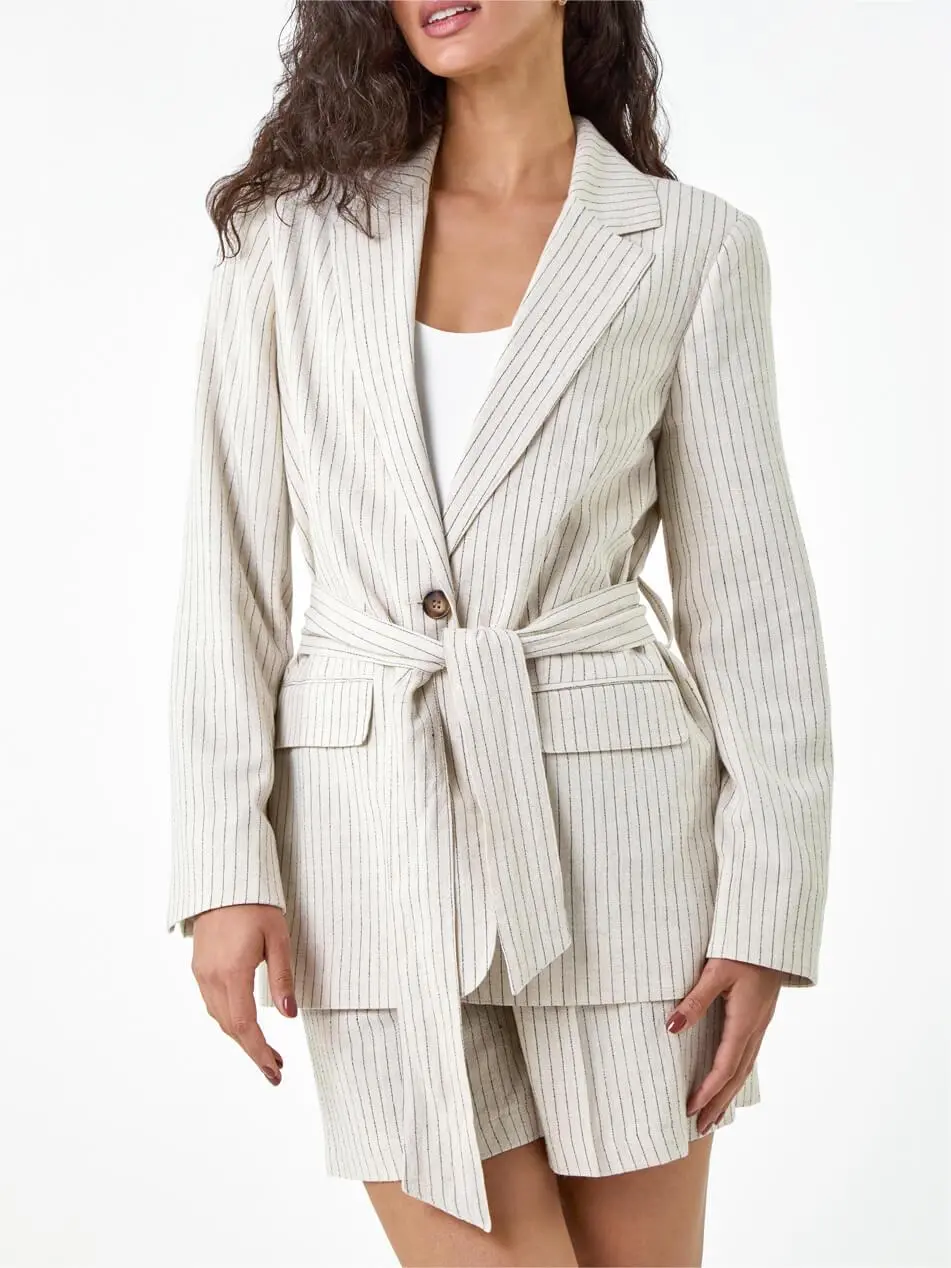 Stone Stripe Tie Belt Blazer