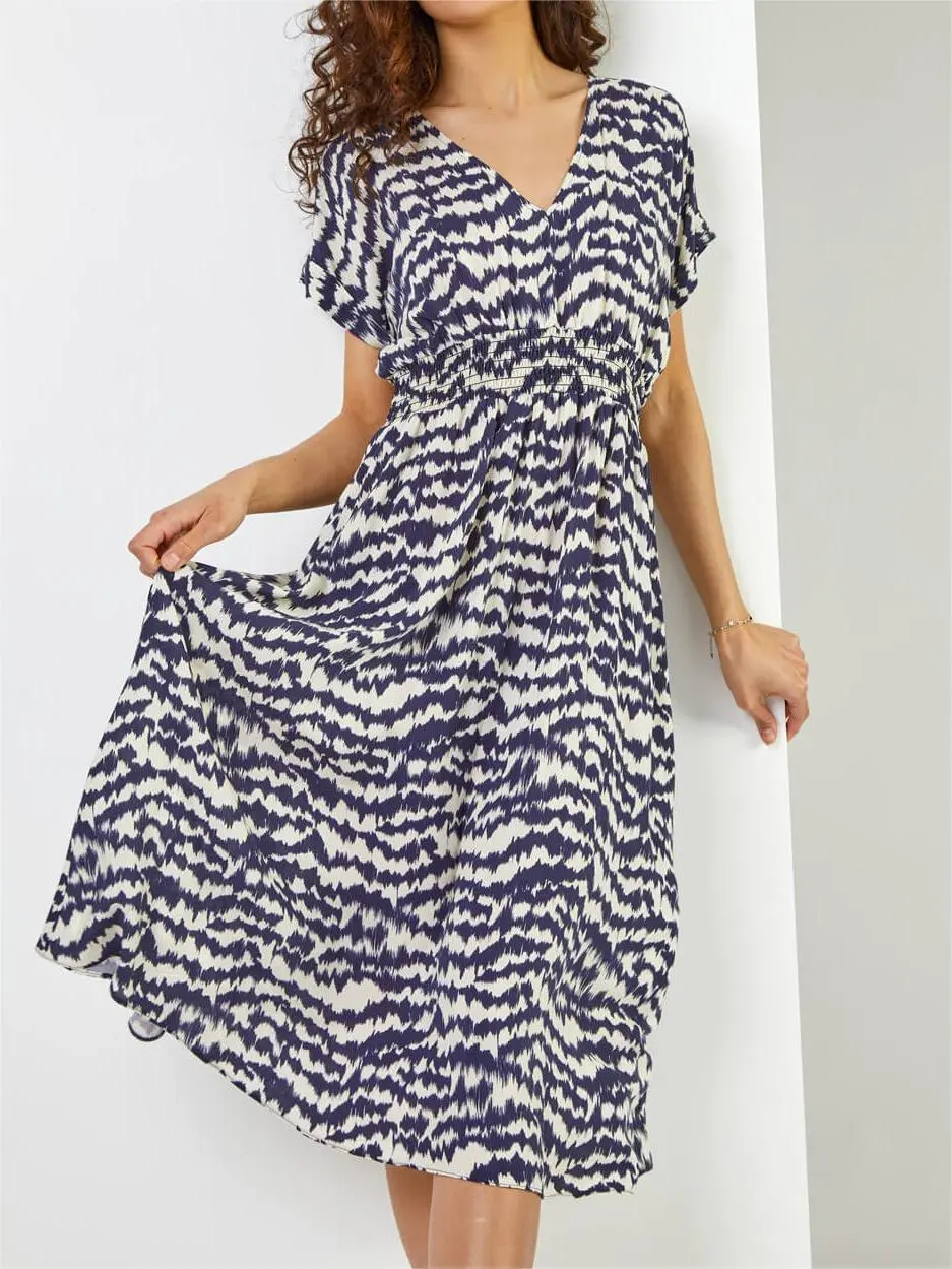 Blue Casual Printed Dress