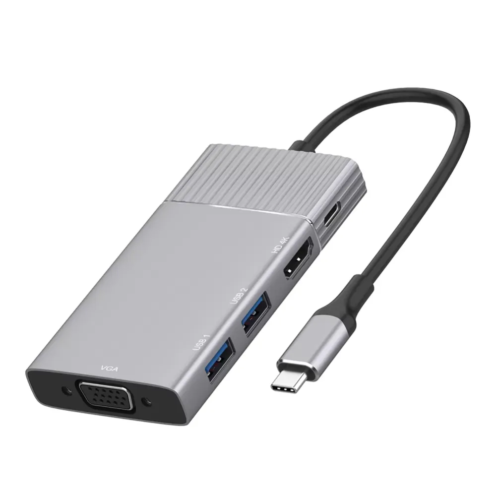 8 in 1 USB 3.1 Type-C HUB Aluminum Alloy HDMI VGA 2 USB3.0 TF PD Audio Adapter Laptop Docking Station Power Adapter