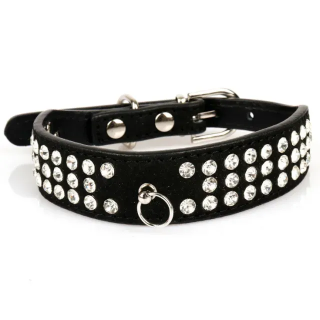 Suede Leather Dog Collars 3 Rows Rhinestone Dog collar diamante Cute Pet Collars 100% Quality 4 Sizes