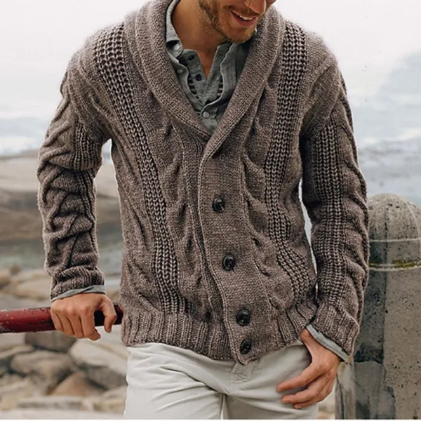 Autumn and winter new men's cardigan spell color long sleeve lapel knit sweater male