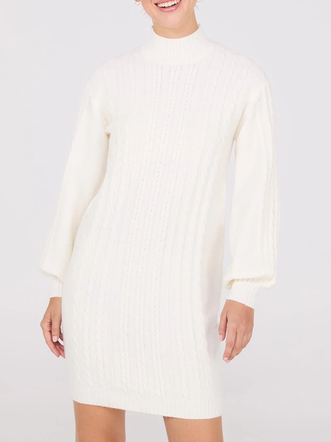 Cable Knit Mock Neck Sweater Dress