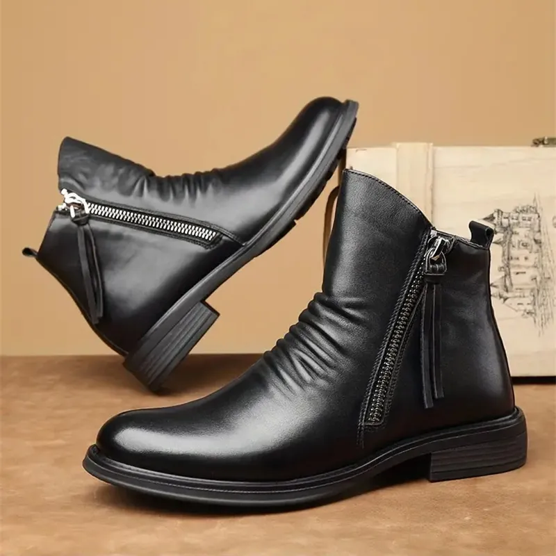 Italian Hand-Embossed Genuine Leather Chelsea Boots