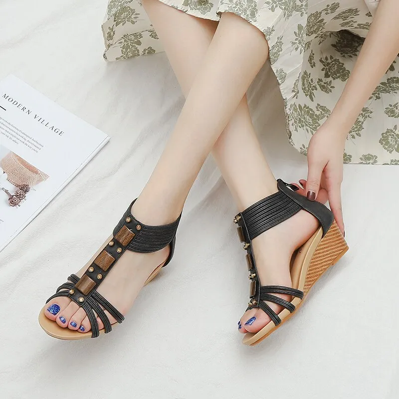 Cilool Vintage Style Wedge Sandals For Women