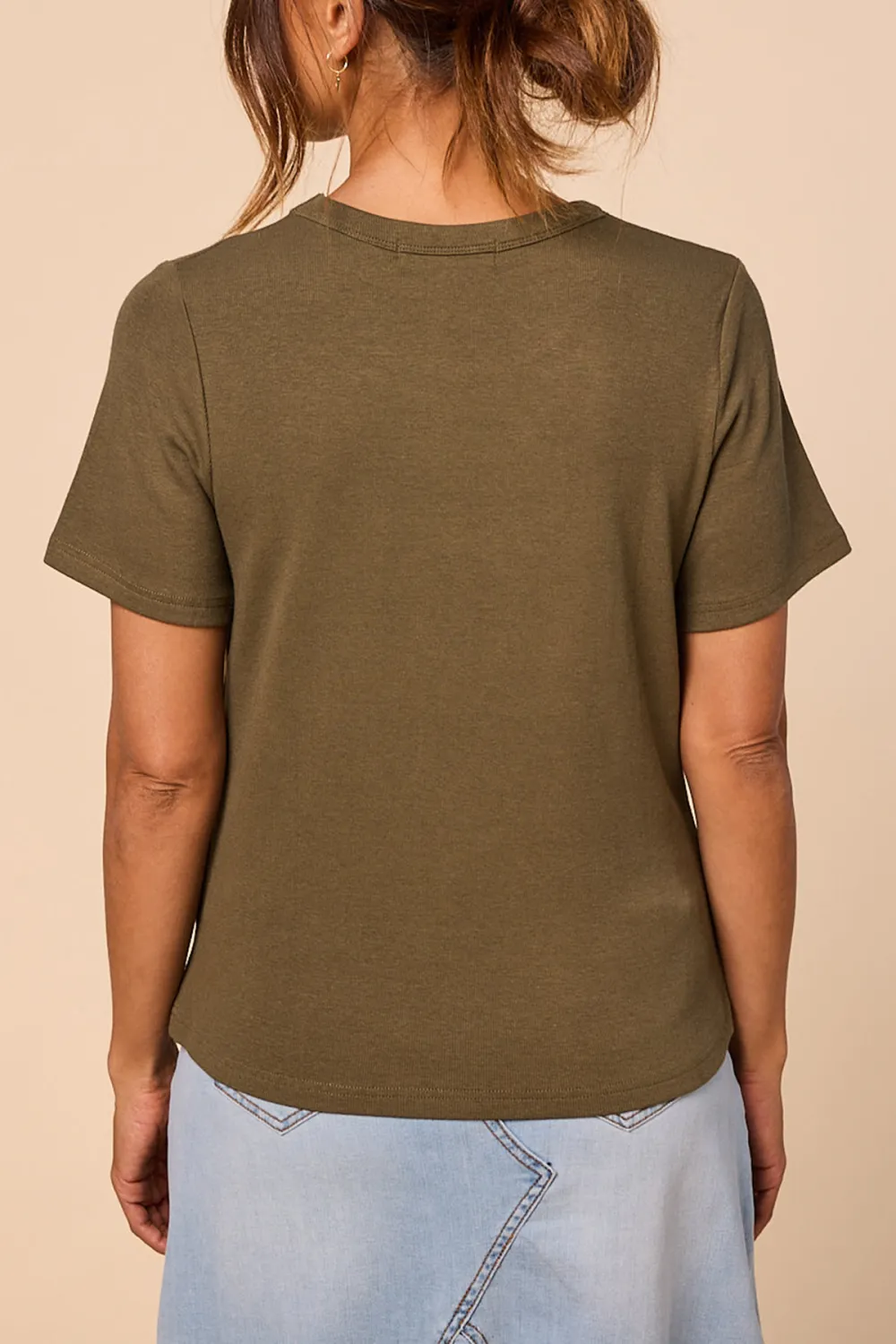 Adrift Ribbed Tee In Khaki